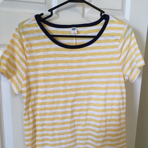 Old Navy Yellow Striped Cotton Dress Blue Trim - Picture 4 of 8